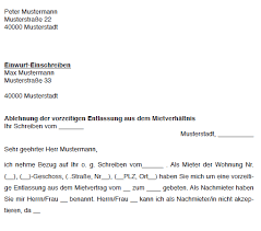 Folgende punkte sind dabei zu beachten: Vorzeitige Entlassung Aus Einem Mietvertrag Wird Abgelehnt Vorlage Zum Sofortdownload