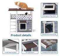 Outdoor Cat House with Escape Door 2-Story Design for Multi Cats