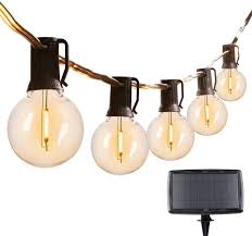 48ft globe led string light has 24 suspended sockets, 24 1w g40 led bulbs, and extra 1 spare bulb, each 2 feet apart. 29feet Solar String Lights Outdoor G40 Patio Lights With 25 Led Shatterproof Bulbs 4 Light Modes Weatherproof Hanging Lights For Backyard Bistro Pergola Party Decor E12 Base 2700k Black Amazon Com