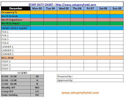 Staff Duty Register Format Hotels Restaurants Chart