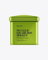Metallic Square Tin Box Mockup In Box Mockups On Yellow Images Object Mockups Mockup Free Psd Free Psd Mockups Templates Box Mockup