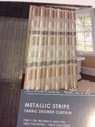 Chelsea Park Metallic Stripe Sheer Silver Gray Gold Fabric Shower Curtain New Fabric Shower Curtains Curtains Gold Fabric