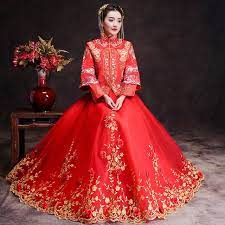Online Shop Spring Traditional Show Bride Dress Clothes Long Sleeve Chinese Style Wedding Cheongsam Evening Red Evening Dress Gowns Chinese Style Wedding Dress