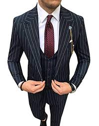 Vincent Bridal Mens Suit Slim Fit Pinstripe Tuxedo 3 Piece