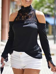 Fashionable Long Sleeve Cold Shoulder Stand Up Collar Women S Blouse Fashion Blouses For Women Edgy Fashion Chic