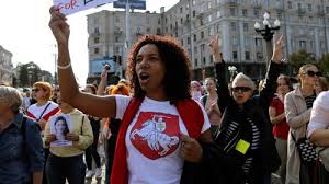 Women in belarus take protests into their own hands women wearing white and waving flowers take part in a procession against police violence in minsk. Belarus Protests Ten Thousand Women March To Demand Ludashenko S Resignation