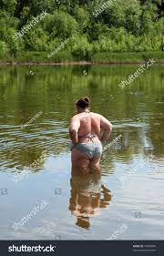 Overweight Woman Bath River Summer Outdoor Stock Photo 54359980 