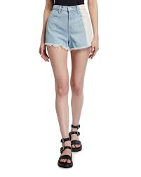 7 For All Mankind High Waist Two Tone Denim Shorts W Frayed Hem In Mulholland Drive Modesens