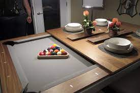 I converted our dining room table into a pool table and all it cost was my relationship with my roommates. Fusion Table Turns Dining Table Into Pool Table Myboothang Dining Room Pool Table Pool Table Dining Table Pool Table Room
