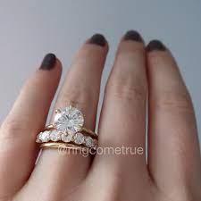 Moissanite Engagement Ring And Bridal Set Eternity Band Engagement Ring Wedding Ring Sets Round Yellow Gold Wedding Ring