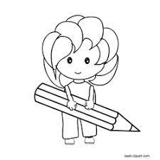 Free Black And White Girl Holding A Big Pencil Clip Art Art School Supplies Clip Art Free Clip Art