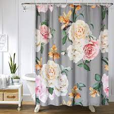 Buy products such as washed cotton beige shower curtain by allure home creation, 70 x 72 at walmart and save. Amazon Com Uphome Floral Fabric Shower Curtain Grey And Cream Shabby Chic Rose Flower Cloth Shower Curtain 180 Gsm Thick Water Repellent Pastel Spring Penny Bathroom Curtains For Shower With Hooks Set 60