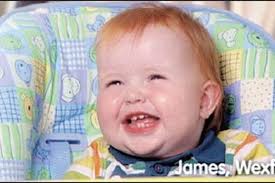 Laughing baby James brightens up the TV