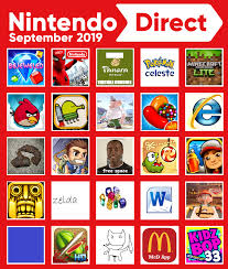 Nintendo e3 direct 2021 bingo card with pokemon dp remakes, mainline mario, bayonetta 3, splatoon 3, some random jrpg, smash bros reveal, no more heroes 3, botw 2, a game nobody cares about and smt 5 Nintendo Direct Bingo Card Sep 2019 Tomorrow