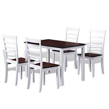 Festnight 5 Piece Wood Dining Table Set With 4 High Back Chairs For Kitchen Dining Room Sectiona Dining Table Setting Wood Dining Table Dining Table In Kitchen
