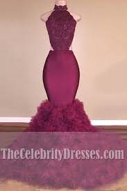 Lily wedding womens one shoulder mermaid prom dresses long beaded satin formal evening ball gowns d44 fabric: Sexy Burgundy Mermaid Ball Gown Long Backless Wedding Dress Thecelebritydresses