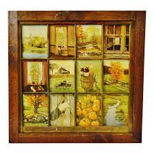 I *think* this is an old home interiors print. Vintage Home Interior 12 Panel Rustic Window Pane Picture Prints By B Mitchell Prints Vintage House Print Pictures