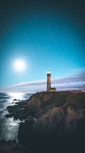 Black And White Lighthouse Wallpaper Lighthouse Coast Sea Starry Night 1080x1920 Wallpaper Night Sky Photos Nature Photography Sky Photography