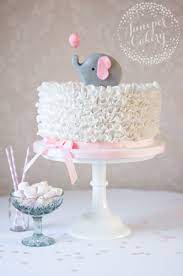 Elephant Ruffle Baby Shower Cake By Juniper Cakery Baby Shower Cake Decorations Baby Shower Cakes Gray Elephant Baby Shower