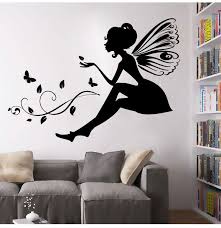 Hot Sale Diy Black Flower Fairy Vinyl Kids Wall Sticker Butterfly Wallpaper For Girl Baby Room Wall Art De Baby Room Wall Art Baby Girl Wallpaper Baby Room Art
