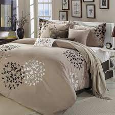 Queen Size 8 Piece Comforter Set In Light Brown Black Tan White Comforter Sets Elegant Home Decor Taupe Comforter