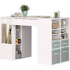 Sewing craft table storage shelves counter height hobby art work white desk sale. Amazon Com South Shore Crea Counter Height Craft Table With Scratchproof Surface And Interchangeable Modules 4 Baskets Included Pure White Arts Crafts Sewing