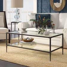 Birch Lane Harlan Double Shelf Coffee Table Coffee Table Coffee Table Metal Frame Glass Shelves Decor