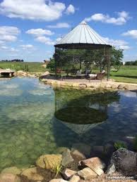Natural Swimming Pool Pond With Gazebo Totalhabitat Com Out Of Kansas But Goes All Over Us Natural Swimming Ponds Natural Swimming Pools Swimming Pool Pond