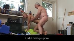 Tattoed short haired student milking grandpa dick