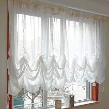 Farmhouse White Lace Sheer Curtain Shabby Elegant Chic Adjustable Tie Up Curtain Shades Tie Up Curtains Curtains Balloon Curtains