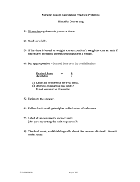 Once you are regularly working in a clinical setting, you will get used to the common formulas used in determining. Calculations Worksheet