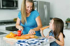 Your mother (to cook) every day? Mother Cooking With Daughter 6 7 In Kitchen Stock Photo Dissolve