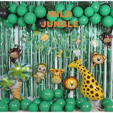 Just add a few palm leaves and props to the balloon garland, and the jungle theme party is ready to start! Jungle Wild Birthday Birthday Decorations Birthday Banner Party Supplies Birthday Decor Balloon Decorations Party Decorations Surprise Decorations Baby Shower Decorations Birthday Decoration Design Craft Others On Carousell