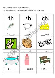 Vowel digraphs are combination of vowels that combine to make a single vowel sound like the oa in boat , the ai in rain , the ee in feet. Ch Sh And Th Digraphs Esl Worksheet By Kebabsalad