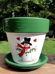 Christmas Flower Pot Hand Painted Christmas Snowman Flower Pot Christmas Pots Christmas Clay Painted Flower Pots