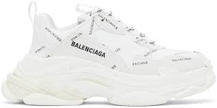 Balenciaga shoes are risk takers. Balenciaga White Allover Logo Triple S Sneakers Ssense Canada