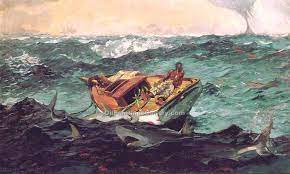 It shows a man in a small dismasted rudderless fishing boat struggling against the waves of the sea, and was the artist's statement on a theme that had interested him for more than a decade. The Gulf Streamwinslow Homer Impressionism Paintings Oil Paintings Gallery