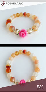 Handmade Orange Flower Agate Bracelet Agate Bracelet Hamsa Hand Jewelry Handmade Jewelry Bracelets