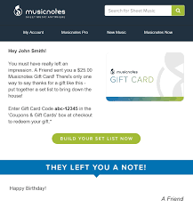 There are various abc gift cards discount coupons available on valuecom.com, and some of which work in different ways. Sheet Music Gift Cards At Musicnotes Com