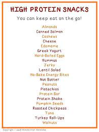 Free Printable List Of High Protein Snacks That Are Easy To Eat On The Go Also Great Tips On Why Hi Healthy Protein Snacks High Protein Snacks Protein Snacks