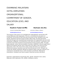 As early as 1980, the. Doc Examining Malaysian Hotel Employees Organizational Commitment By Gender Education Level And Salary Fhaons Lase Academia Edu