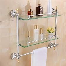 Ouku Wall Mount Bathroom Towel Shelf Two Floor Glass Surface Bath Shower Contemporary Double Layer Glass Sp Bathroom Shelves Glass Shelves Decor Glass Shelves