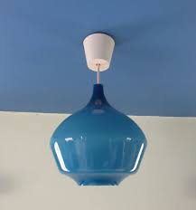 Vintage Danish Holmegaard Blue Glass Ceiling Pendant Light Lamp Retro