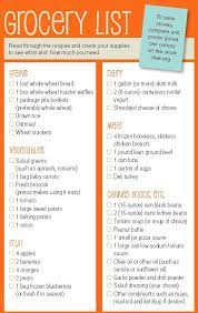 Grocery List Simple Menu Cooking 101 Nutrition Recipes