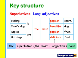 A superlative is the form of an adjective or adverb used to compare three or more things. Comparatives Superlatives Long Adjectives Ppt Download