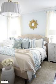 How To Style A Bed With Pillows Citrineliving Blue Bedroom Decor Blue Bedroom Walls Blue Master Bedroom