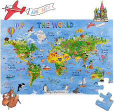 Find a puzzle store near me! Amazon Com World Map Big Floor Puzzle With Thick Jigsaw Puzzle Pieces Which Can Also Be Used On A Table Are Great Floor Puzzles For Kids Ages 4 8 Years And Older World Map
