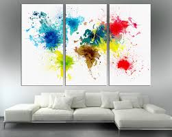 Colorful Abstract Art World Map Canvas Print 3 Panel Split Triptych Color Splashes For Wall Decor Home Or Office Interior Design Bunte Abstrakte Kunst Leinwandbilder Wand Weltkarte Leinwand