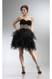 Ball Strapless Short Black Organza Ruffle Gold Beaded Prom Dress Gold Prom Dresses Beaded Prom Dress Prom Dresses