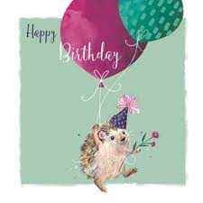 Birthday cakes are often layer cakes with frosting served with small lit candles on top representing the celebrant's age. Hedgehog Balloon S Happy Birthday Greeting Card Cards